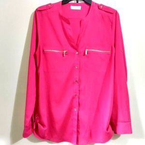 Calvin Klein Finely Detailed Pink Button Down Blouse (see measurements)